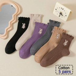 Chaussettes d'affaires mi-longues en coton noir, chaussettes décontractées monochromes, doux et chauds, automne et hiver, 4 pair