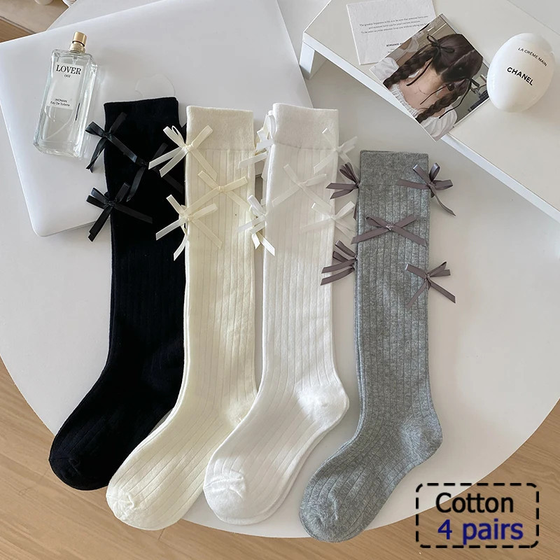 Chaussettes d'affaires mi-longues en coton noir, chaussettes décontractées monochromes, doux et chauds, automne et hiver, 4 pair