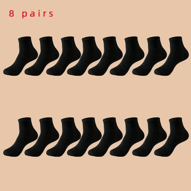 Chaussettes d'affaires mi-longues en coton noir, chaussettes décontractées monochromes, doux et chauds, automne et hiver, 4 pair