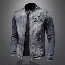 Veste en jean Marvel Toxic pour homme, col montant, veste zippée vintage, équipement de moto, décontracté