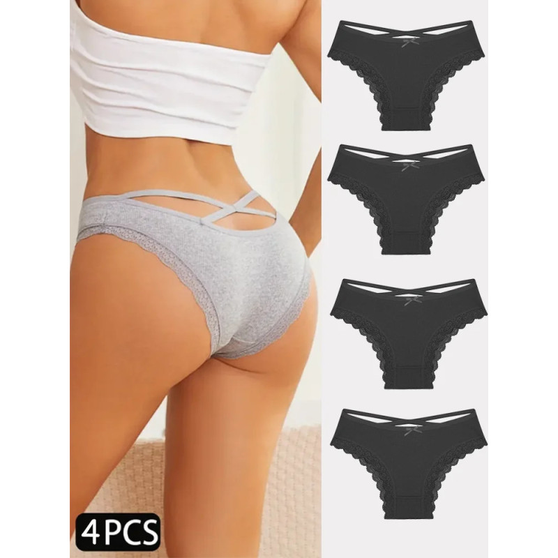 4 pièces slips en coton pour femmes Sexy femme caleçon élasticité confortable sous-vêtements culottes Lingerie S-XL solide docum