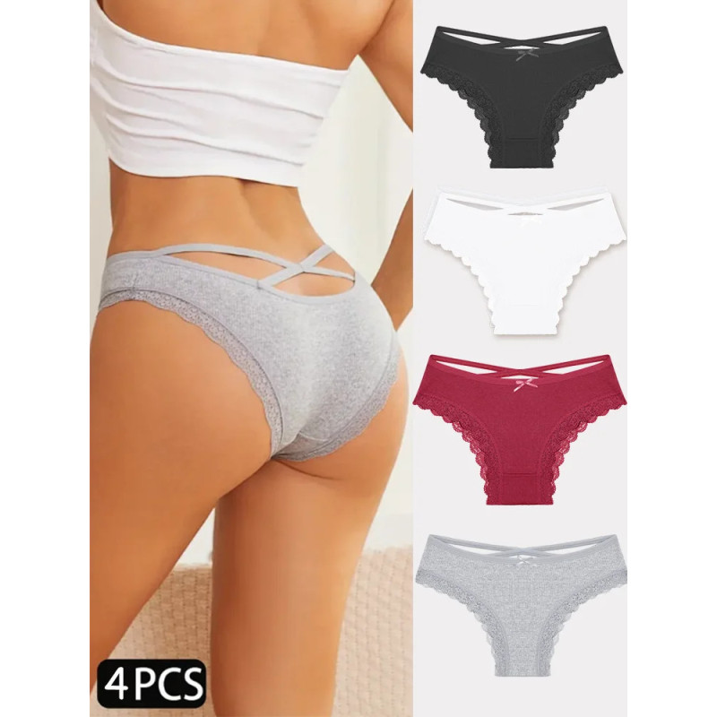 4 pièces slips en coton pour femmes Sexy femme caleçon élasticité confortable sous-vêtements culottes Lingerie S-XL solide docum