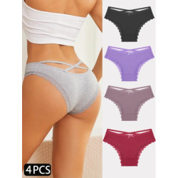 4 pièces slips en coton pour femmes Sexy femme caleçon élasticité confortable sous-vêtements culottes Lingerie S-XL solide docum