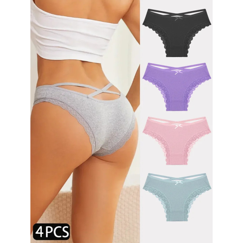 4 pièces slips en coton pour femmes Sexy femme caleçon élasticité confortable sous-vêtements culottes Lingerie S-XL solide docum