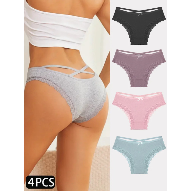 4 pièces slips en coton pour femmes Sexy femme caleçon élasticité confortable sous-vêtements culottes Lingerie S-XL solide docum