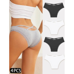 4 pièces slips en coton pour femmes Sexy femme caleçon élasticité confortable sous-vêtements culottes Lingerie S-XL solide docum