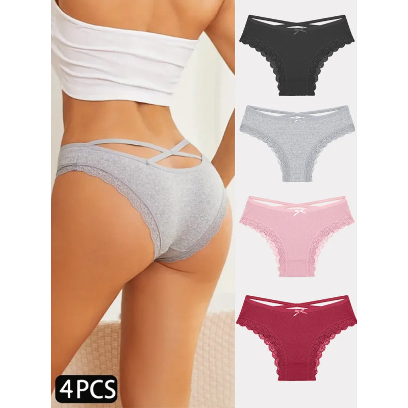 4 pièces slips en coton pour femmes Sexy femme caleçon élasticité confortable sous-vêtements culottes Lingerie S-XL solide docum