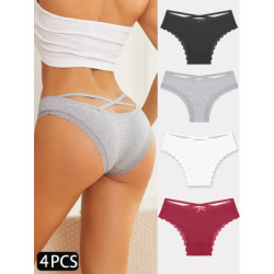 4 pièces slips en coton pour femmes Sexy femme caleçon élasticité confortable sous-vêtements culottes Lingerie S-XL solide docum