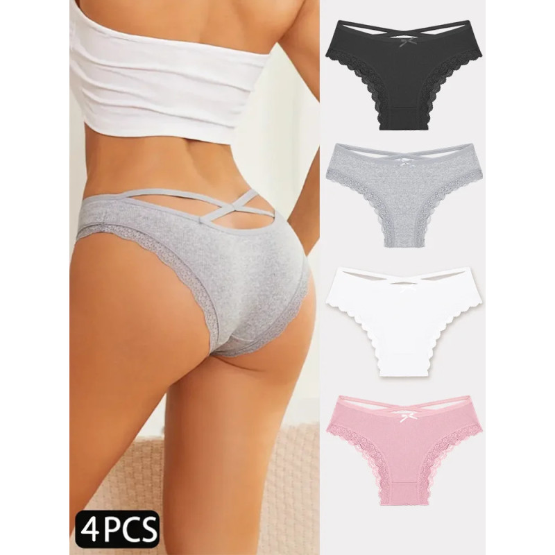 4 pièces slips en coton pour femmes Sexy femme caleçon élasticité confortable sous-vêtements culottes Lingerie S-XL solide docum