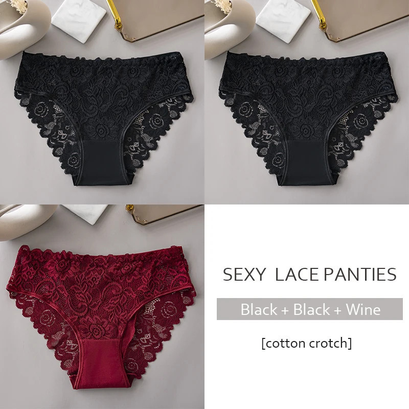 Culottes de Luxe en Dentelle Brodée Florale pour Femme, Lingerie Ajourée Sexy, Sous-Vêtements Respirants, 3 Pièces/Ensemble