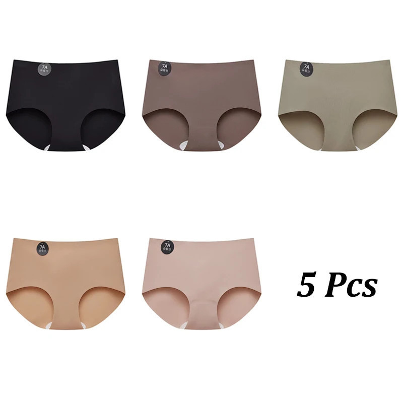 FINETOO 5 pièces sans couture Mulberry injUnderwear Ultral mince culotte pour femmes Sexy haute élastique Invisible slips doux L