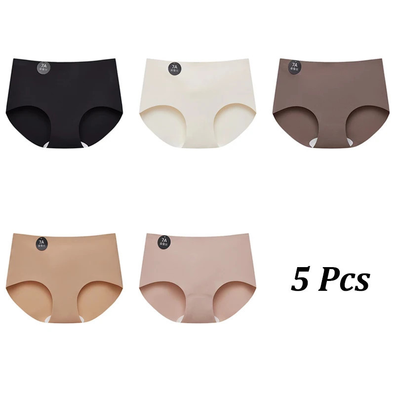 FINETOO 5 pièces sans couture Mulberry injUnderwear Ultral mince culotte pour femmes Sexy haute élastique Invisible slips doux L