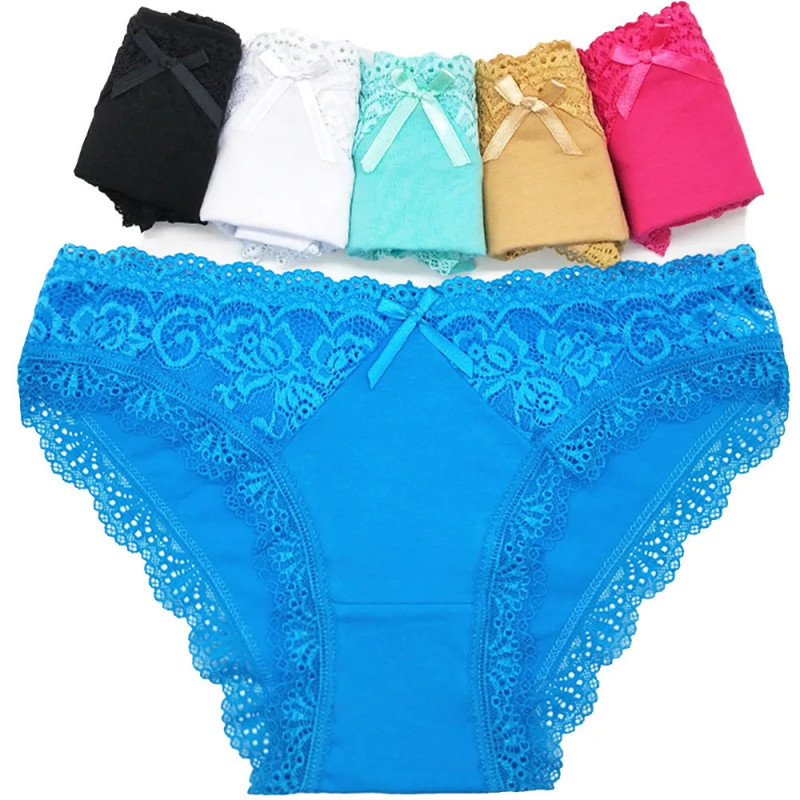 Culotte en dentelle taille basse pour femme, caleçon sexy, lingerie en coton, nouveauté, ensemble de 5 pièces