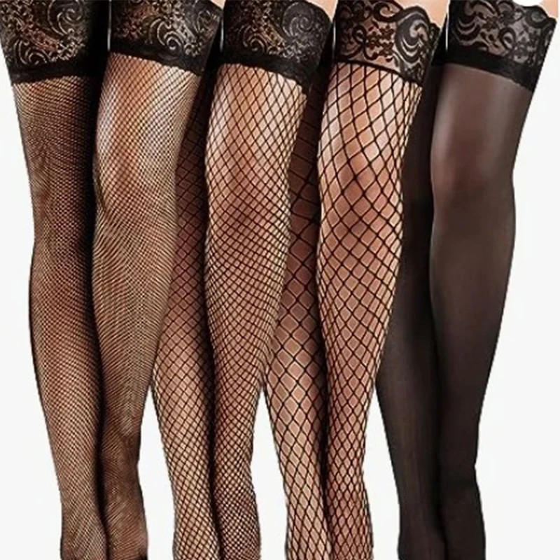 Chaussettes longues en résille de silicone coordonnantes pour femmes, bas sexy pour femmes, chaussettes en dentelle florale, gra