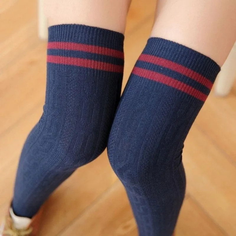 Femmes chaussettes bas chaud cuisse haute sur le genou chaussettes longues coton à lacets bas Medias Sexy bas