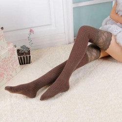 Femmes chaussettes bas chaud cuisse haute sur le genou chaussettes longues coton à lacets bas Medias Sexy bas