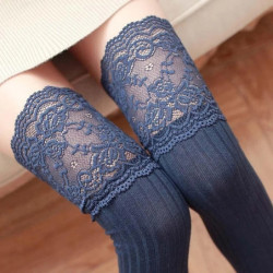 Femmes chaussettes bas chaud cuisse haute sur le genou chaussettes longues coton à lacets bas Medias Sexy bas