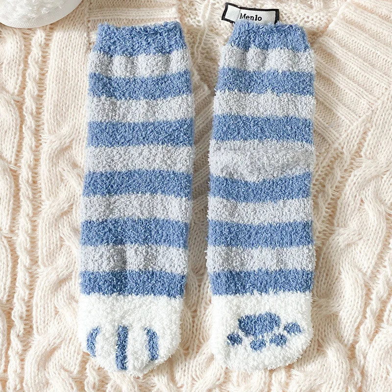 Chaussettes en velours à griffes de chat mignonnes pour femmes et enfants, tube moyen pour filles, chaussettes de sommeil épaiss