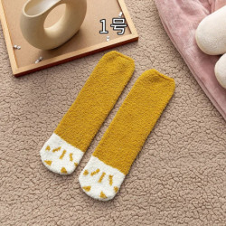 Chaussettes en velours à griffes de chat mignonnes pour femmes et enfants, tube moyen pour filles, chaussettes de sommeil épaiss