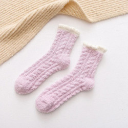 Chaussettes en velours à griffes de chat mignonnes pour femmes et enfants, tube moyen pour filles, chaussettes de sommeil épaiss