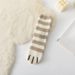 Chaussettes en velours à griffes de chat mignonnes pour femmes et enfants, tube moyen pour filles, chaussettes de sommeil épaiss