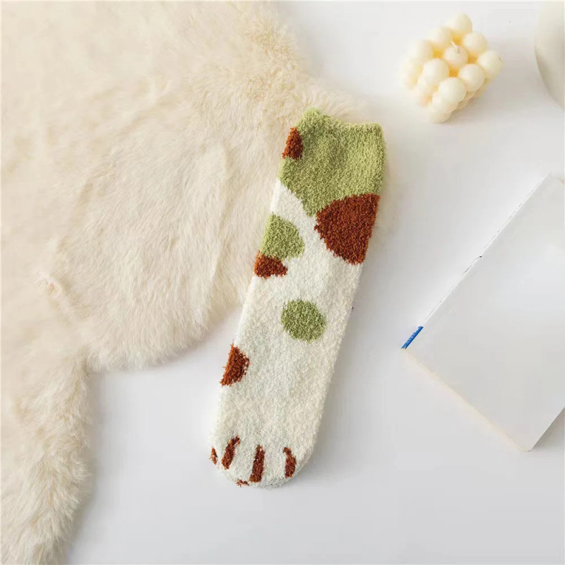 Chaussettes en velours à griffes de chat mignonnes pour femmes et enfants, tube moyen pour filles, chaussettes de sommeil épaiss