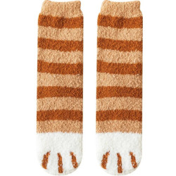 Chaussettes en velours à griffes de chat mignonnes pour femmes et enfants, tube moyen pour filles, chaussettes de sommeil épaiss