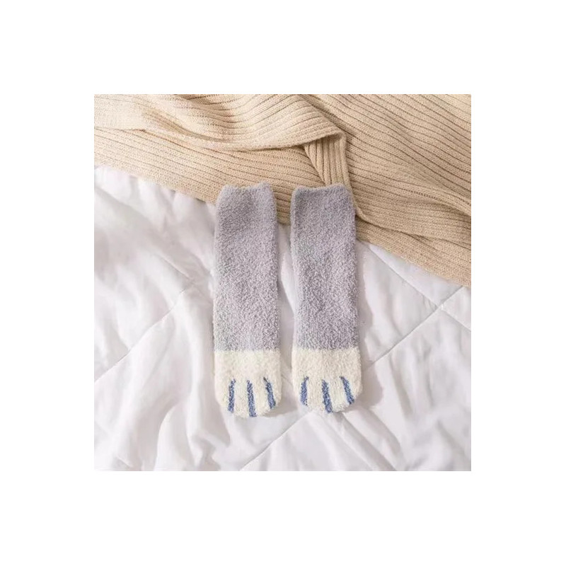 Chaussettes en velours à griffes de chat mignonnes pour femmes et enfants, tube moyen pour filles, chaussettes de sommeil épaiss