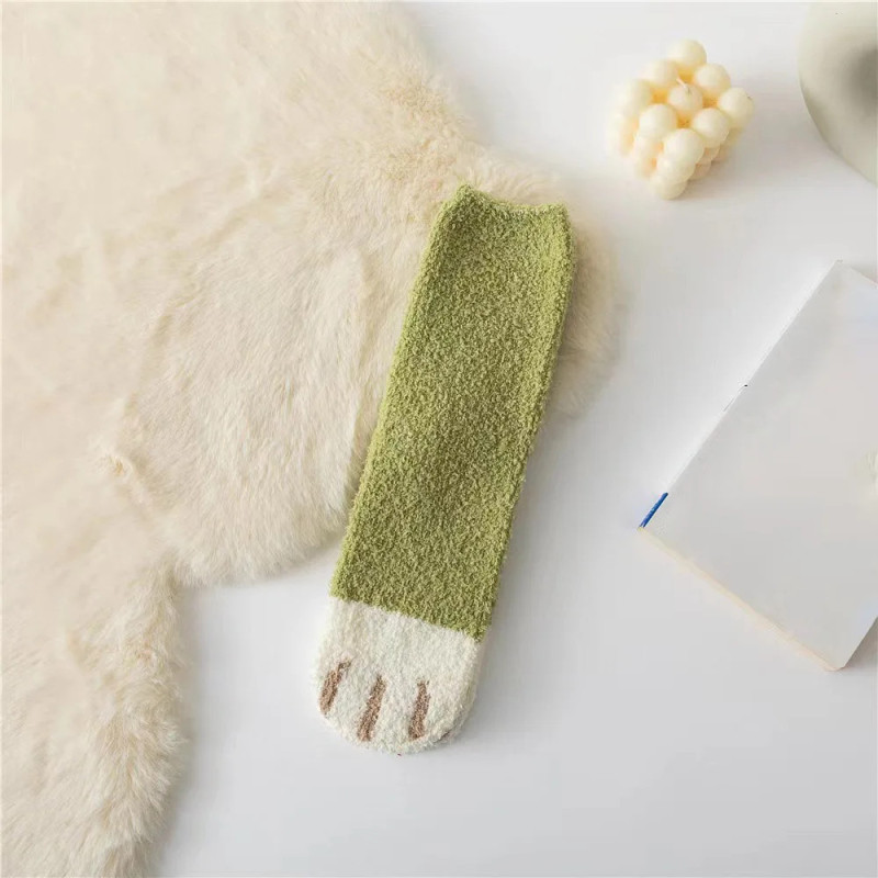 Chaussettes en velours à griffes de chat mignonnes pour femmes et enfants, tube moyen pour filles, chaussettes de sommeil épaiss