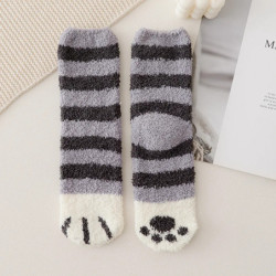 Chaussettes en velours à griffes de chat mignonnes pour femmes et enfants, tube moyen pour filles, chaussettes de sommeil épaiss