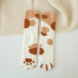 Chaussettes en velours à griffes de chat mignonnes pour femmes et enfants, tube moyen pour filles, chaussettes de sommeil épaiss