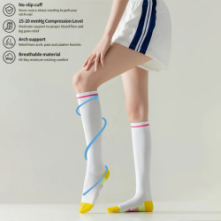 Chaussettes athlétiques hautes au genou pour femmes, tube à rayures, chaussettes de sport en plein air, idéales pour la course à