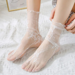 Chaussettes en dentelle florale pour femmes, respirantes, transparentes, en maille, résille, douces, drôles, Harajuku