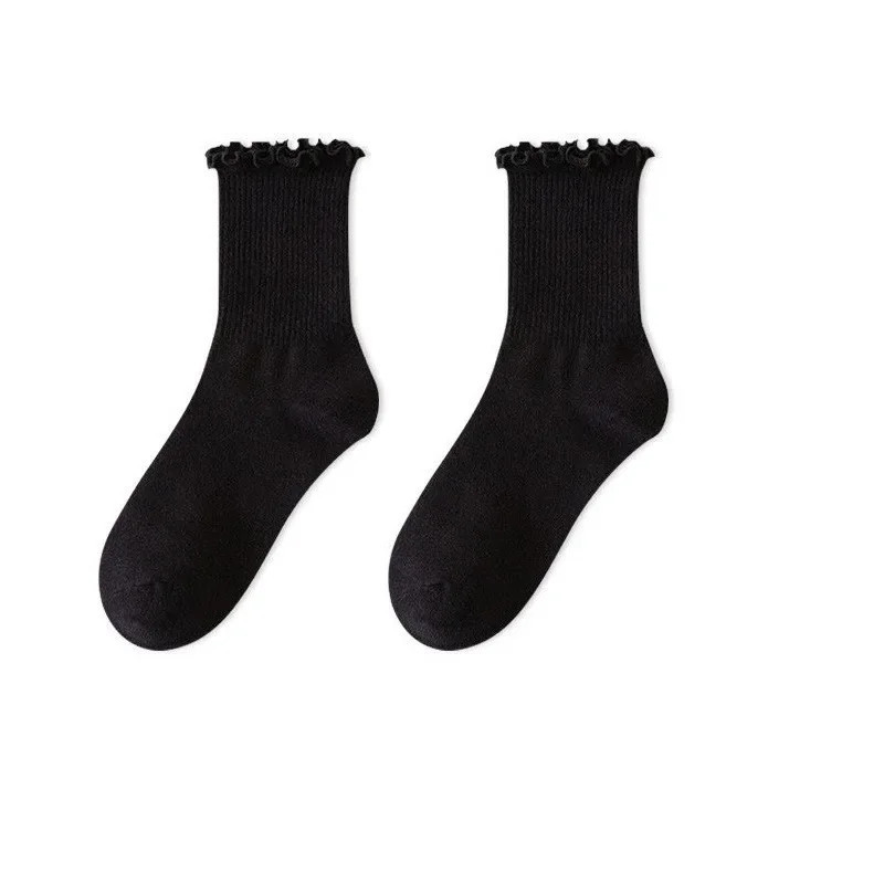 Chaussettes à volants en coton pour femmes, chaussettes Lolita mignonnes, chaussettes coréennes Kawaii, chaussettes de printemps