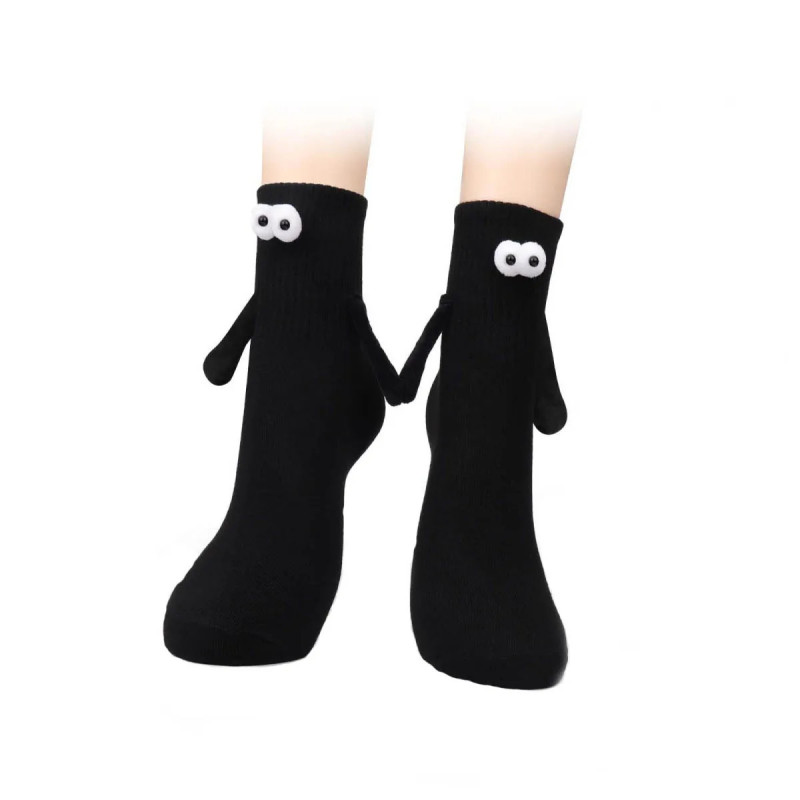 Chaussettes noires et blanches pour femmes, 1 paire, à la mode, amusantes, créatives, attraction magnétique, mains, dessin animé