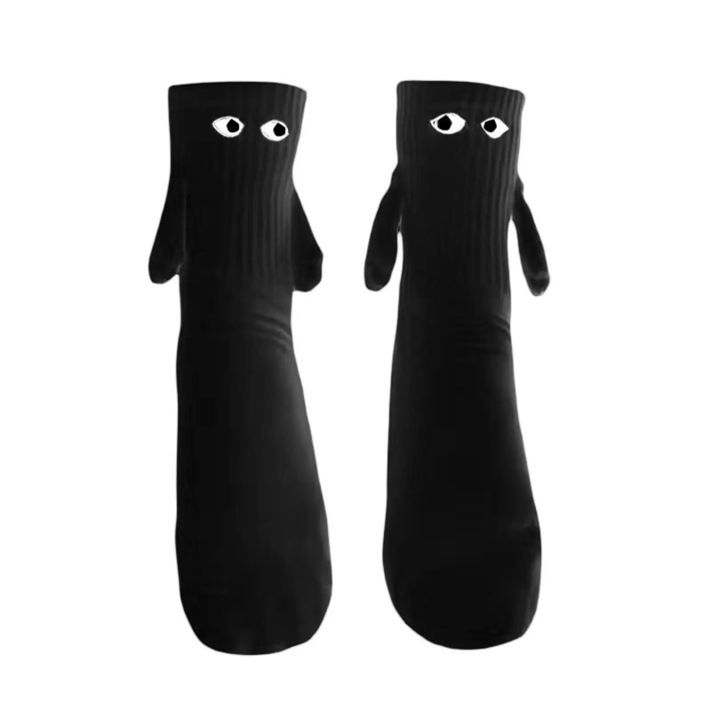 Chaussettes noires et blanches pour femmes, 1 paire, à la mode, amusantes, créatives, attraction magnétique, mains, dessin animé