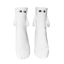 Chaussettes noires et blanches pour femmes, 1 paire, à la mode, amusantes, créatives, attraction magnétique, mains, dessin animé