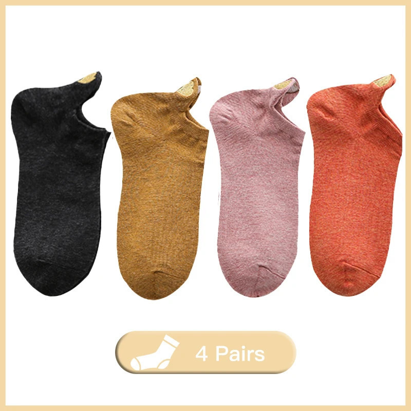 Lot de 4 paires de chaussettes en coton pour femmes, nouvelle collection printemps 2023, motifs brodés en forme de cœur, style d