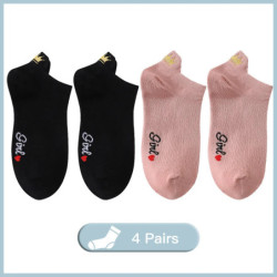 Lot de 4 paires de chaussettes en coton pour femmes, nouvelle collection printemps 2023, motifs brodés en forme de cœur, style d