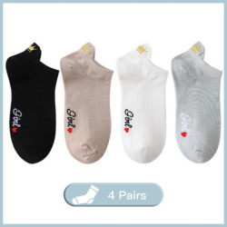 Lot de 4 paires de chaussettes en coton pour femmes, nouvelle collection printemps 2023, motifs brodés en forme de cœur, style d