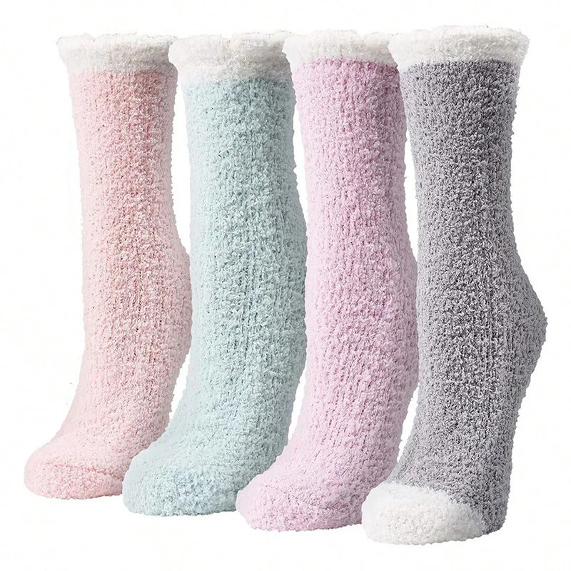 Chaussettes thermiques floues chaudes d'hiver pour femmes, chaussettes de couchage au sol de la maison, pantoufles de mode migno