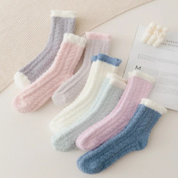 Chaussettes thermiques floues chaudes d'hiver pour femmes, chaussettes de couchage au sol de la maison, pantoufles de mode migno