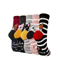 Chaussettes d'équipage pour femmes avec motifs de chat, mignonnes, uniques, amusantes, confortables, évac80-l'humidité, 5 paires