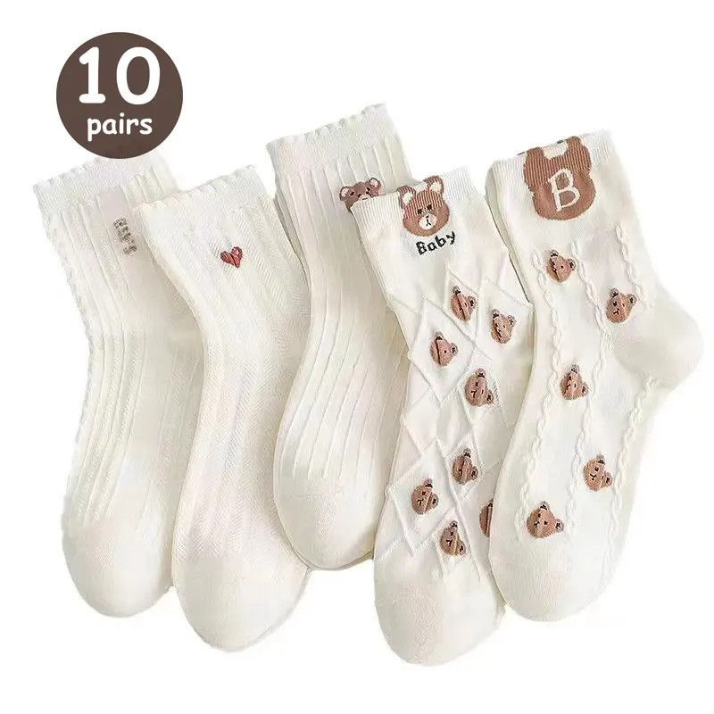 Chaussettes Rondes à Motif de Dessin Animé pour Femme et Fille, Mignonnes, Décontractées, Respirantes, à la Mode, Automne, 5/10 