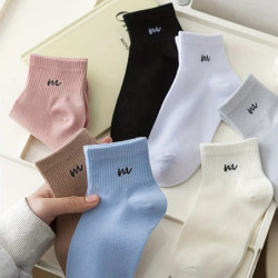 5 paires de chaussettes imprimées lettre chaussettes courtes sport confortables et respirantes chaussettes courtes pour femmes