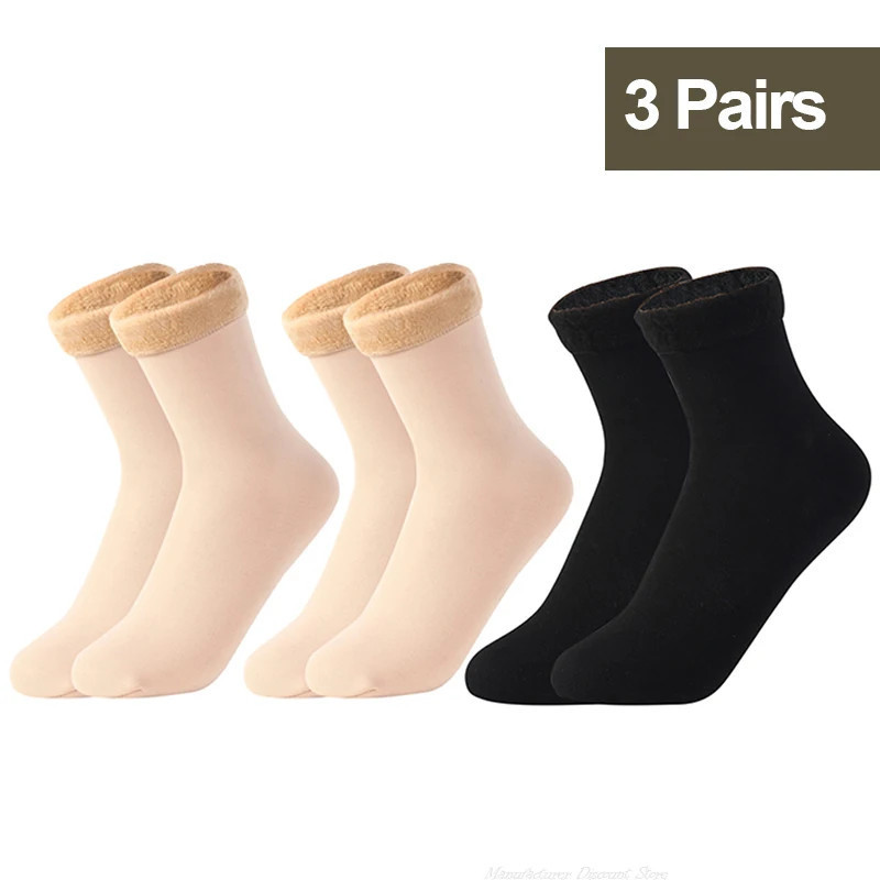 Chaussettes Thermiques Courtes en Laine de Cachemire pour Femme, Bottes de Neige en Velours, Épaisses, Chaudes, pour Hiver, 1/2/