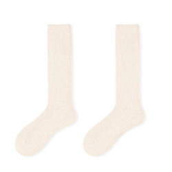 Bas de longueur de mollet en laine mélangée pour femmes, chaussettes hautes en fil fin, chaussettes de lit chaudes et décontract