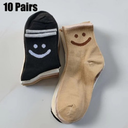 Chaussettes Imprimées Mignonnes Souriantes pour Femme, Bas de dehors Confortables et Doux à Col Rond, 5/10/20 Paires