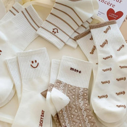 Chaussettes Imprimées Mignonnes Souriantes pour Femme, Bas de dehors Confortables et Doux à Col Rond, 5/10/20 Paires