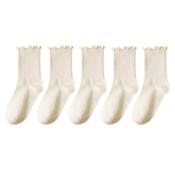 Lot de 5 paires chaussettes femmes en lot chaussettes blanches de chaussettes à volants en coton pour femme, tube moyen, court, 